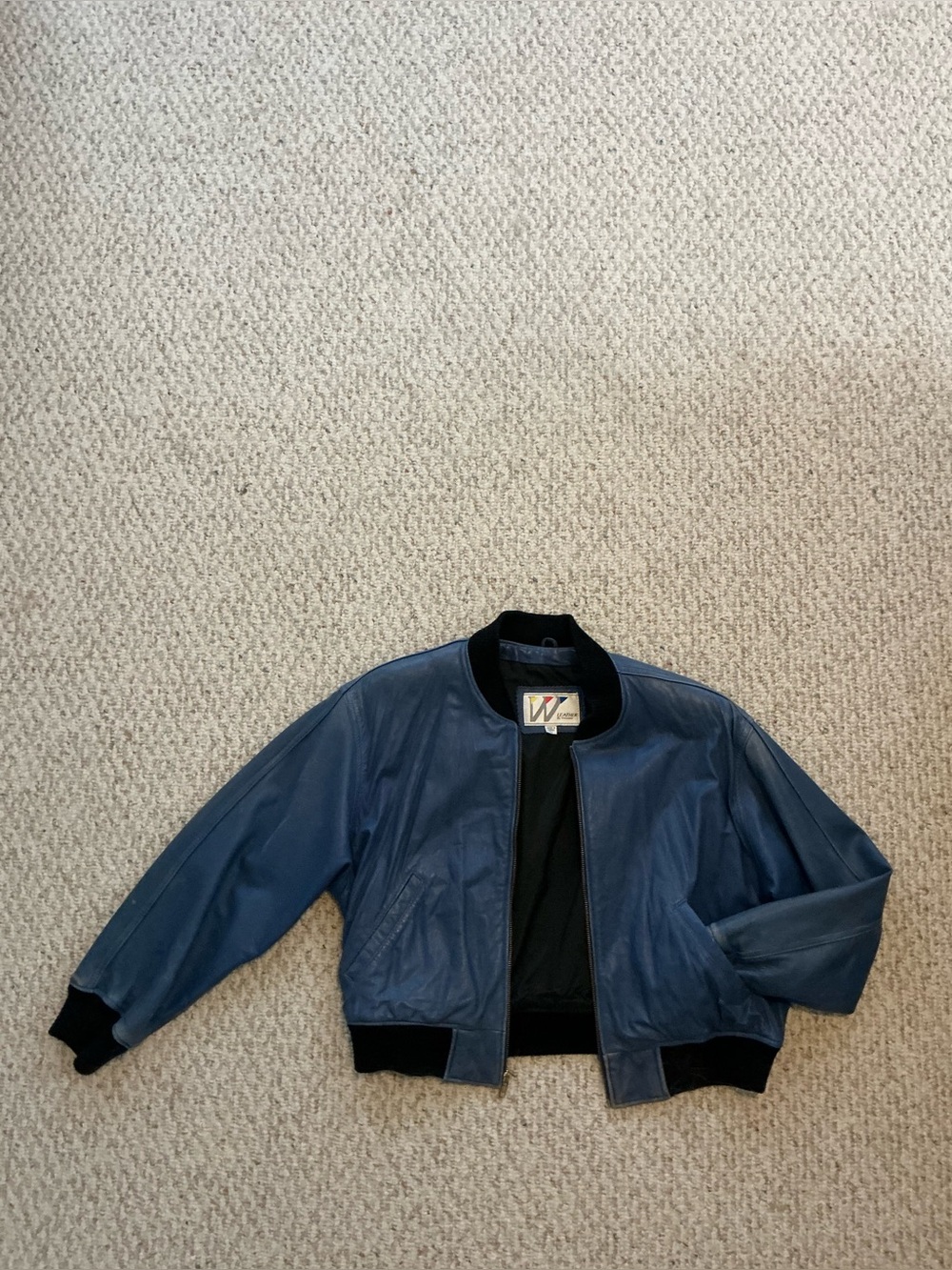 Womens Leather Navy Blue Bomber Jacket by Wilson’s leather Large